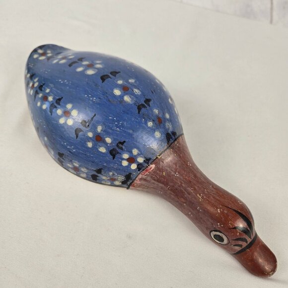 Vintage Tonala Pottery Duck Muted Tones Red Blue with Flowers - Picture 8 of 12